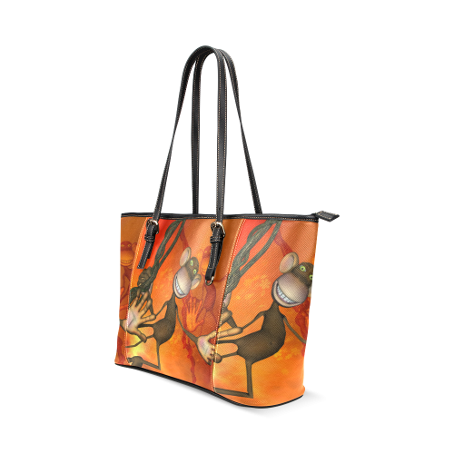Funny monkey Leather Tote Bag/Small (Model 1640)