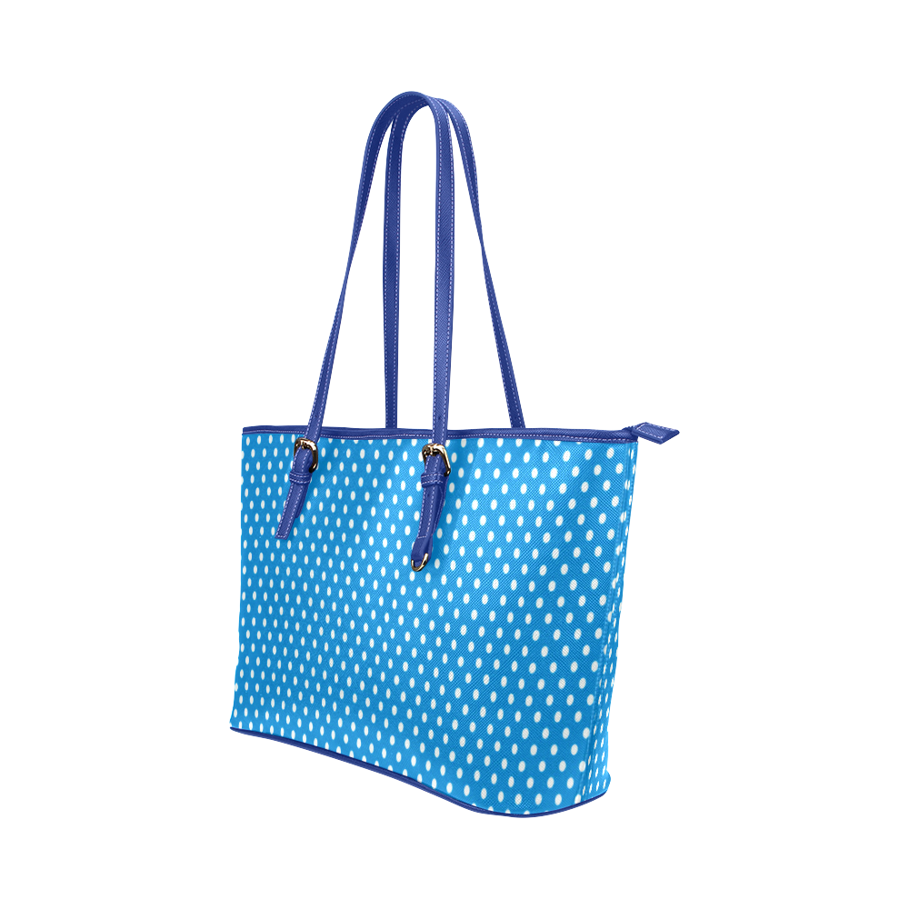 Turquoise With White Dots Leather Tote Bag/Small (Model 1651)
