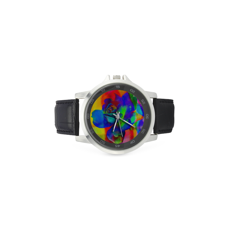 Psychedelic Rose Unisex Stainless Steel Leather Strap Watch(Model 202)