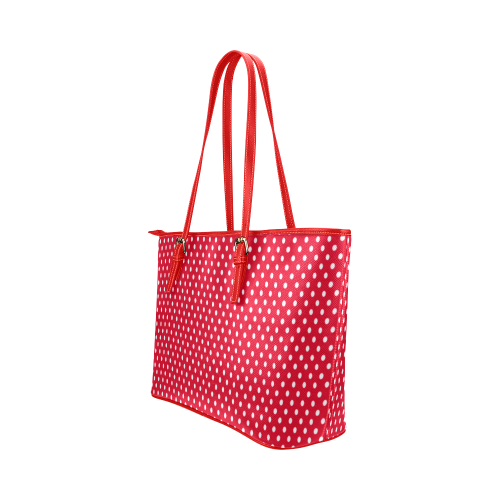 Red With White Dots Leather Tote Bag/Large (Model 1651)