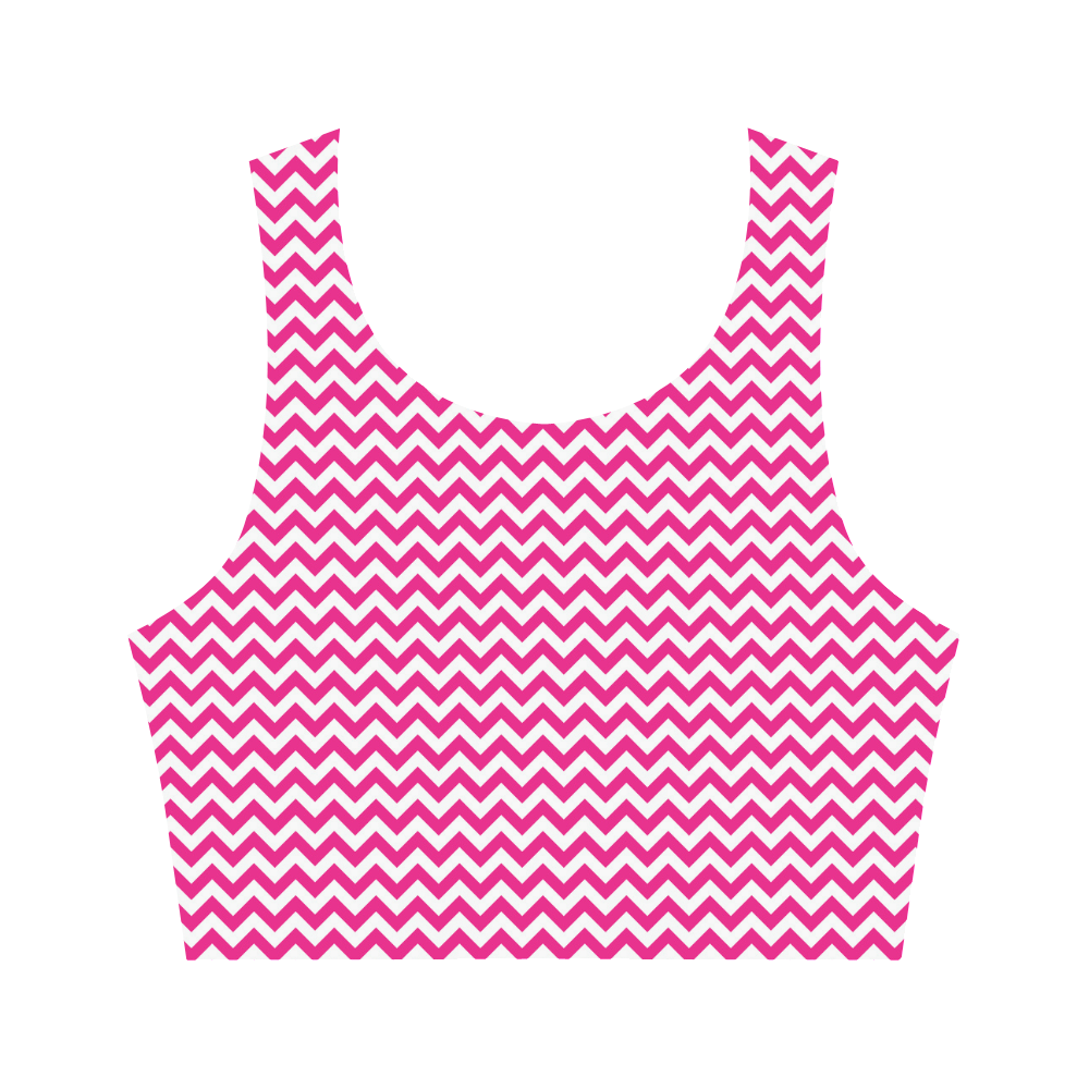 hot pink and white small zigzag chevron Women's Crop Top (Model T42)