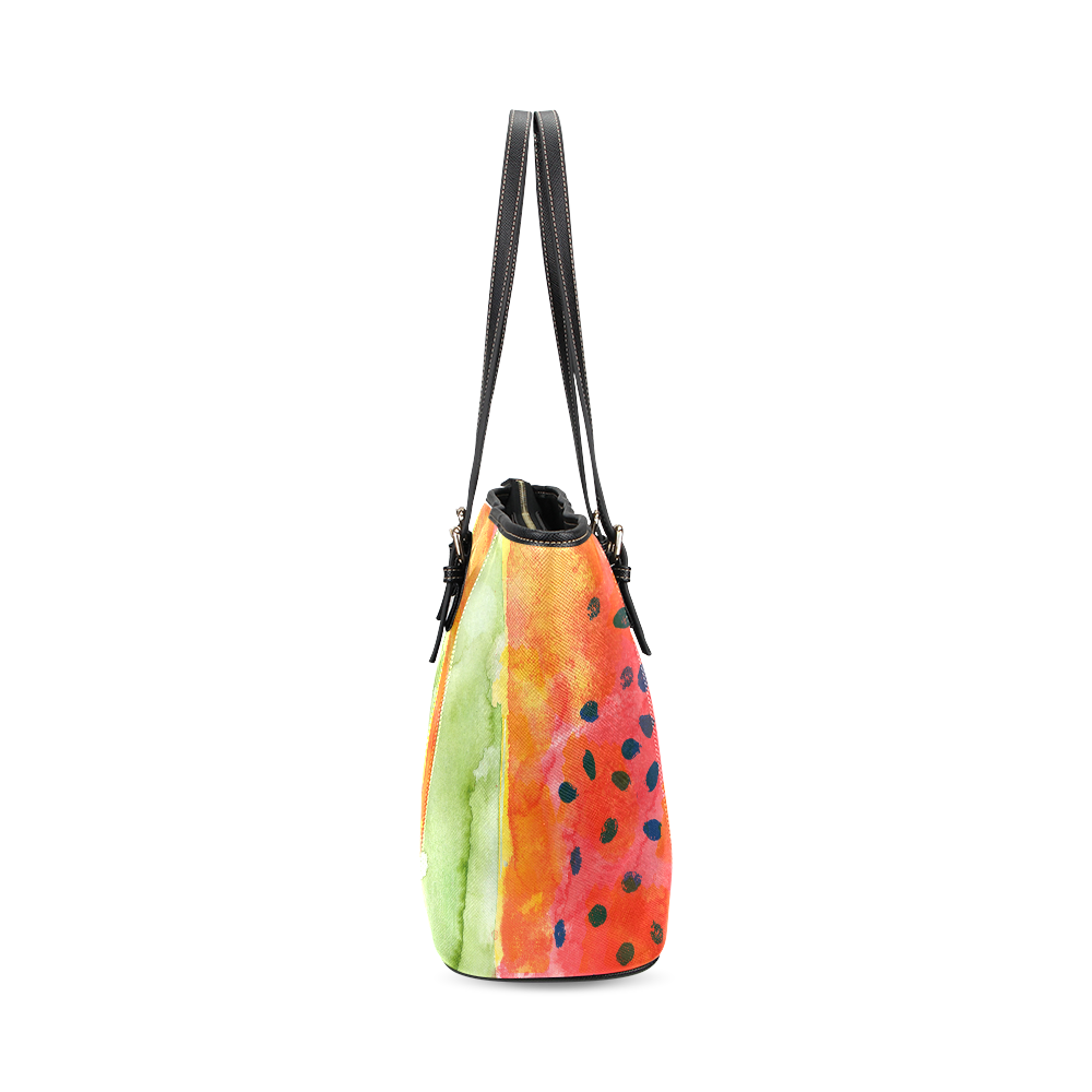 Abstract Watermelon Leather Tote Bag/Large (Model 1640)