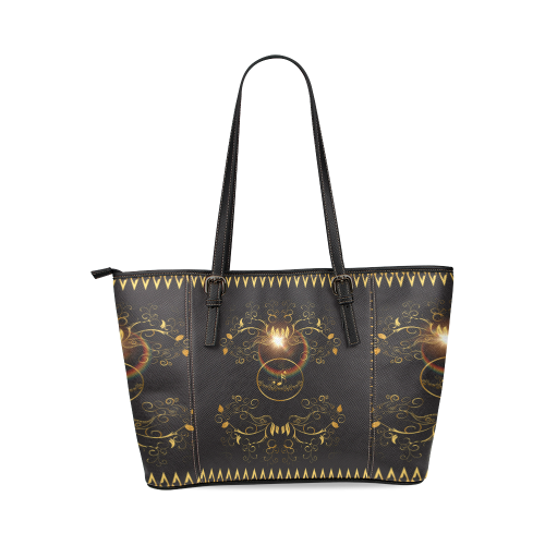 Key notes with floral elements Leather Tote Bag/Small (Model 1640)