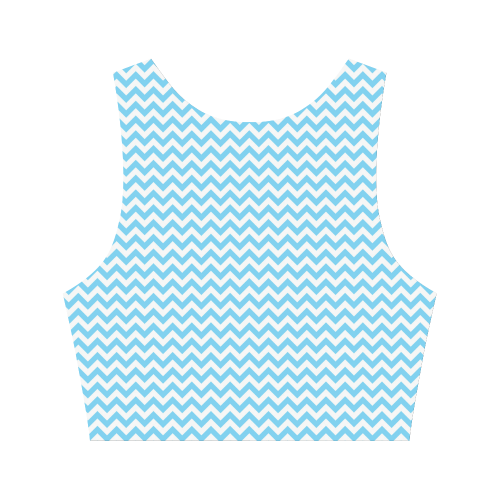 Bright Blue and white small zigzag chevron Women's Crop Top (Model T42)