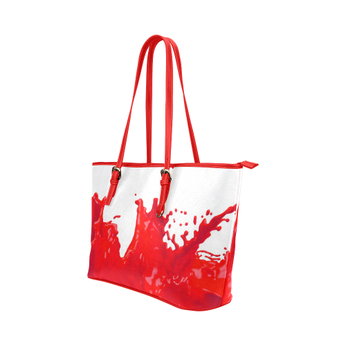 Glossy Red Paint Splash Leather Tote Bag/Large (Model 1651)