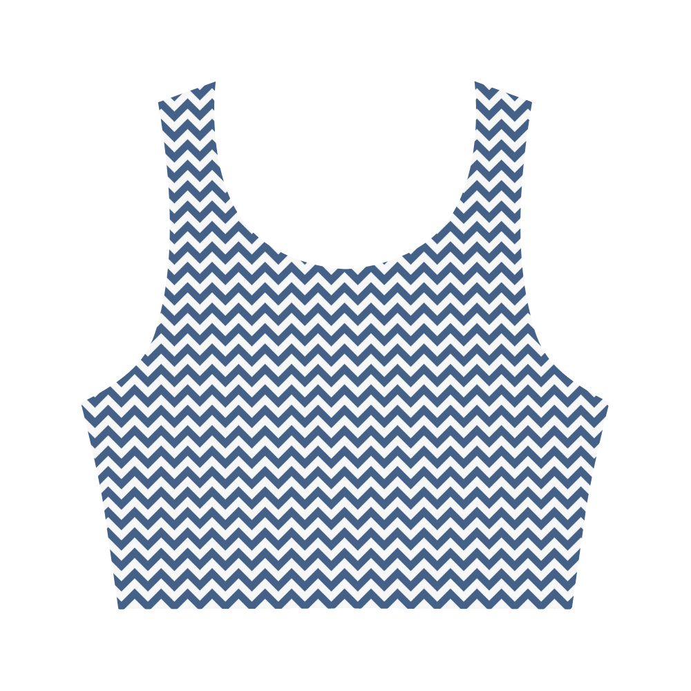 Navy Blue and white small zigzag chevron Women's Crop Top (Model T42)