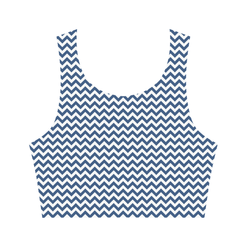 Navy Blue and white small zigzag chevron Women's Crop Top (Model T42)