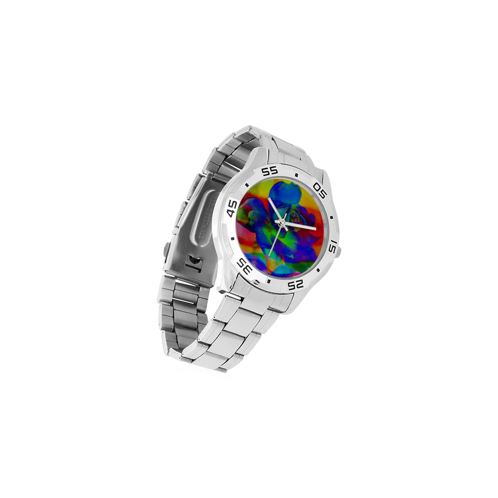 Psychedelic Rose Men's Stainless Steel Analog Watch(Model 108)