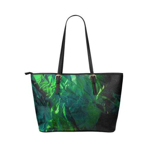 Abstract Emerald Leather Tote Bag/Large (Model 1651)