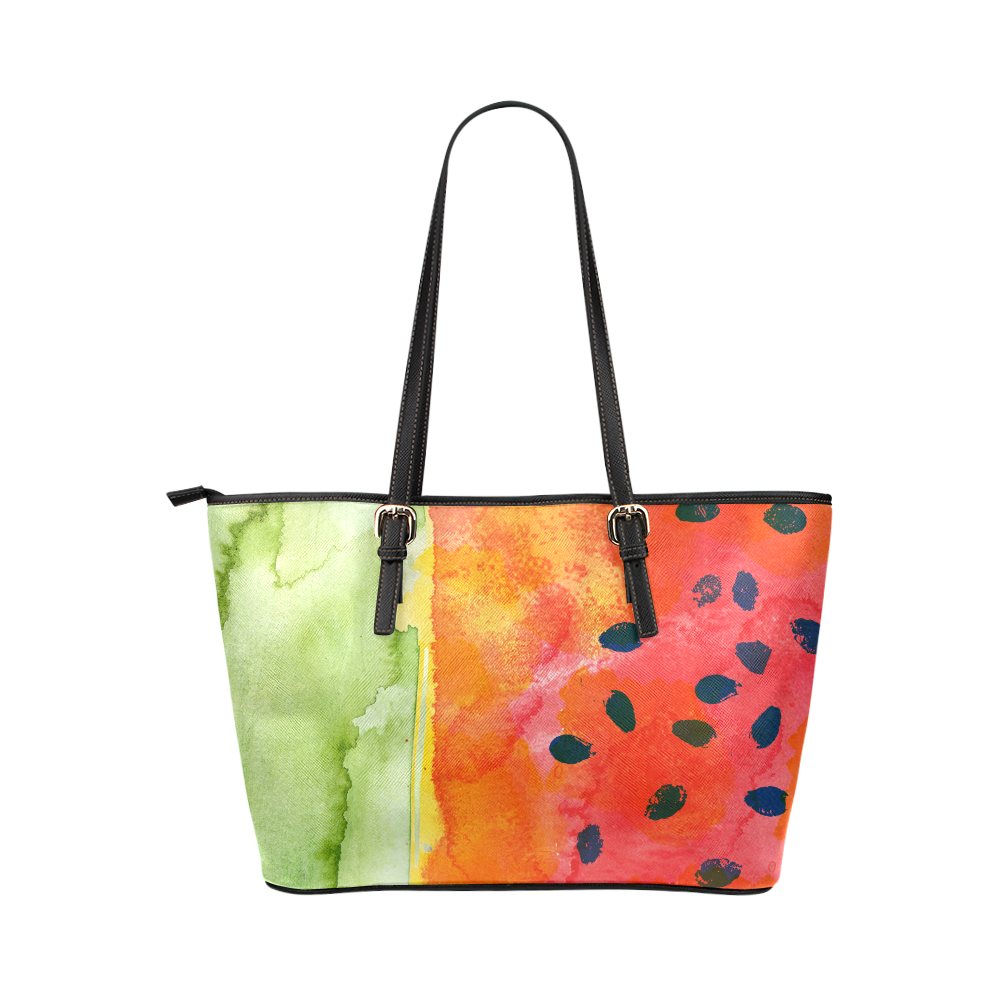 Abstract Watermelon Leather Tote Bag/Small (Model 1651)