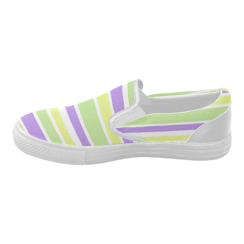 Yellow Purple Stripes Women's Slip-on Canvas Shoes (Model 019)