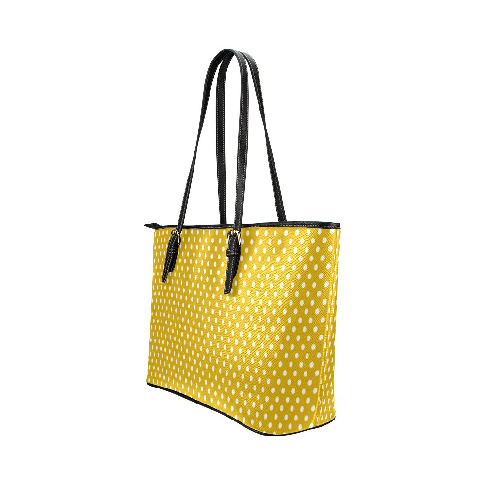 Gold With White Dots Leather Tote Bag/Large (Model 1651)