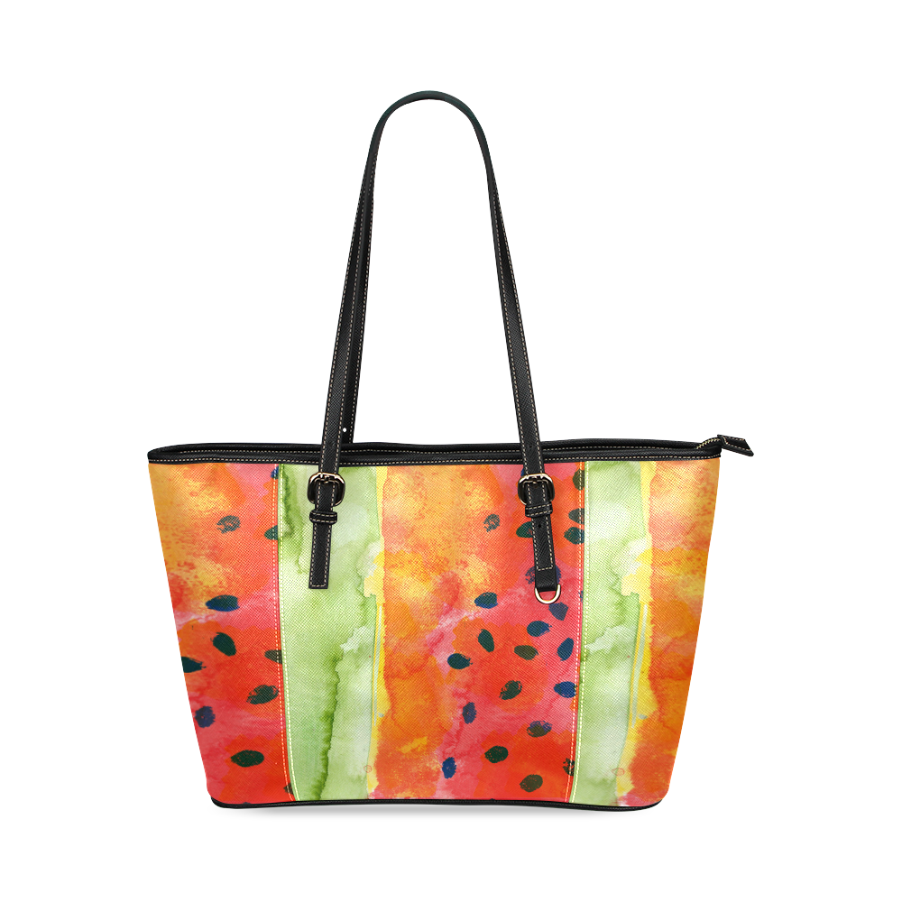 Abstract Watermelon Leather Tote Bag/Small (Model 1640)