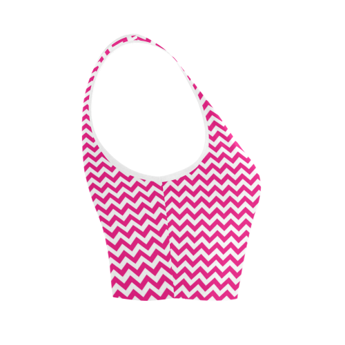 hot pink and white small zigzag chevron Women's Crop Top (Model T42)