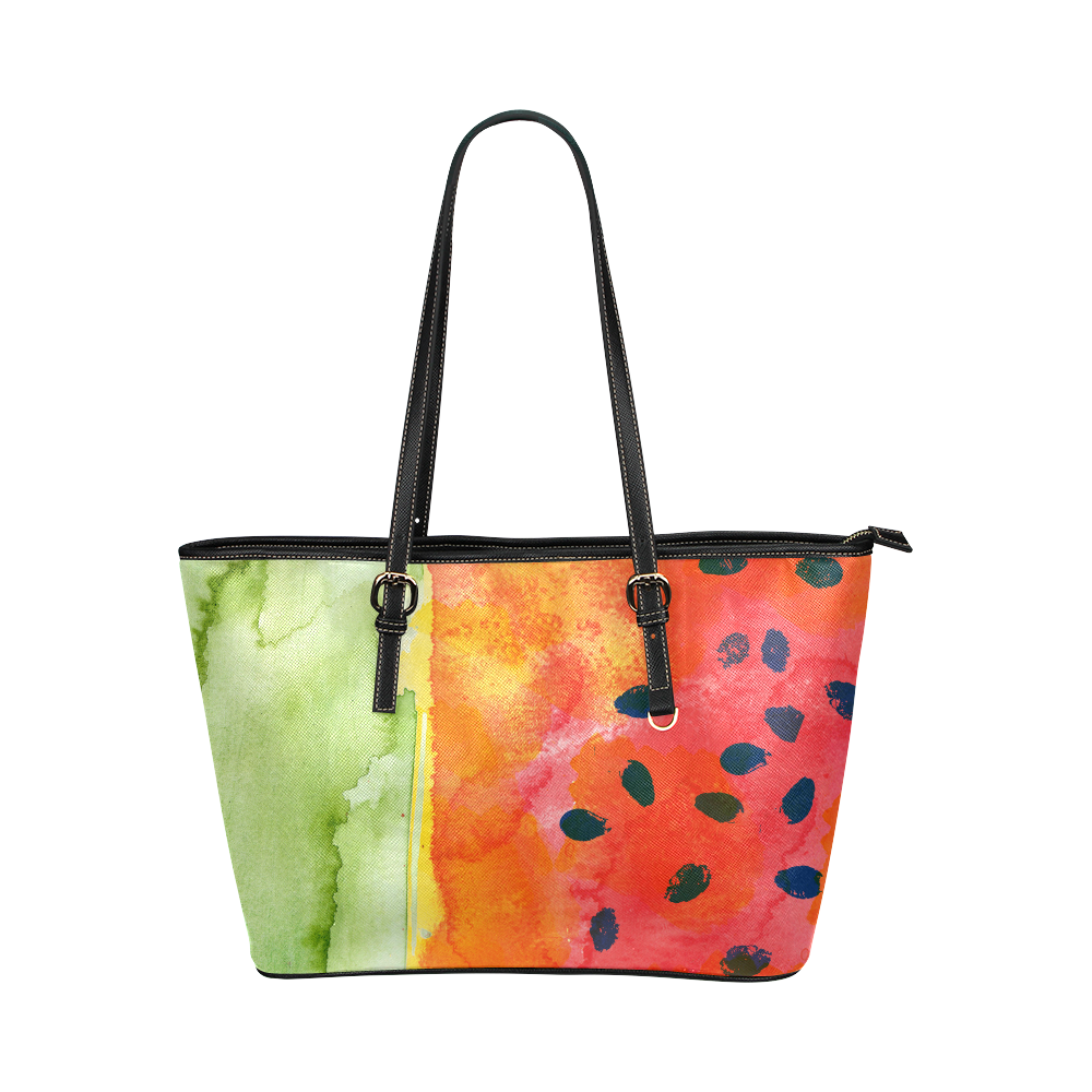 Abstract Watermelon Leather Tote Bag/Small (Model 1651)