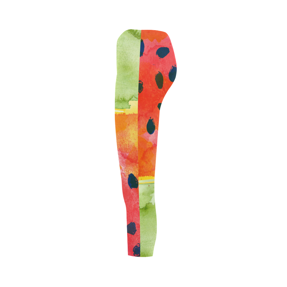 Abstract Watermelon Capri Legging (Model L02)
