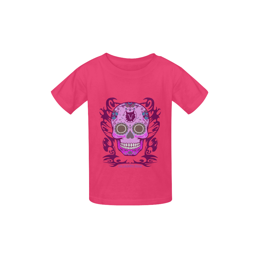 Skull Flowers Pink Kid's  Classic T-shirt (Model T22)