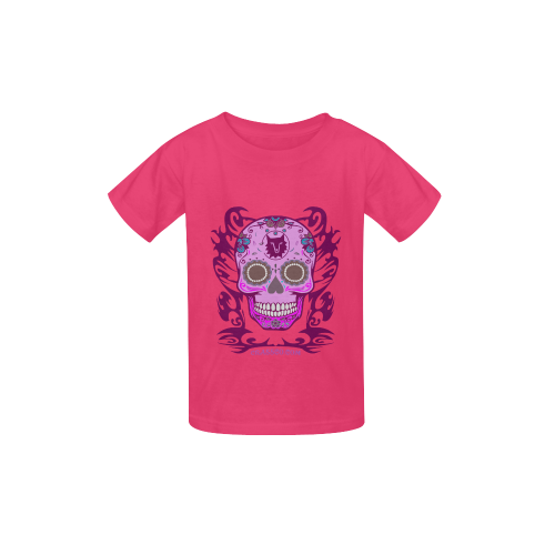 Skull Flowers Pink Kid's  Classic T-shirt (Model T22)