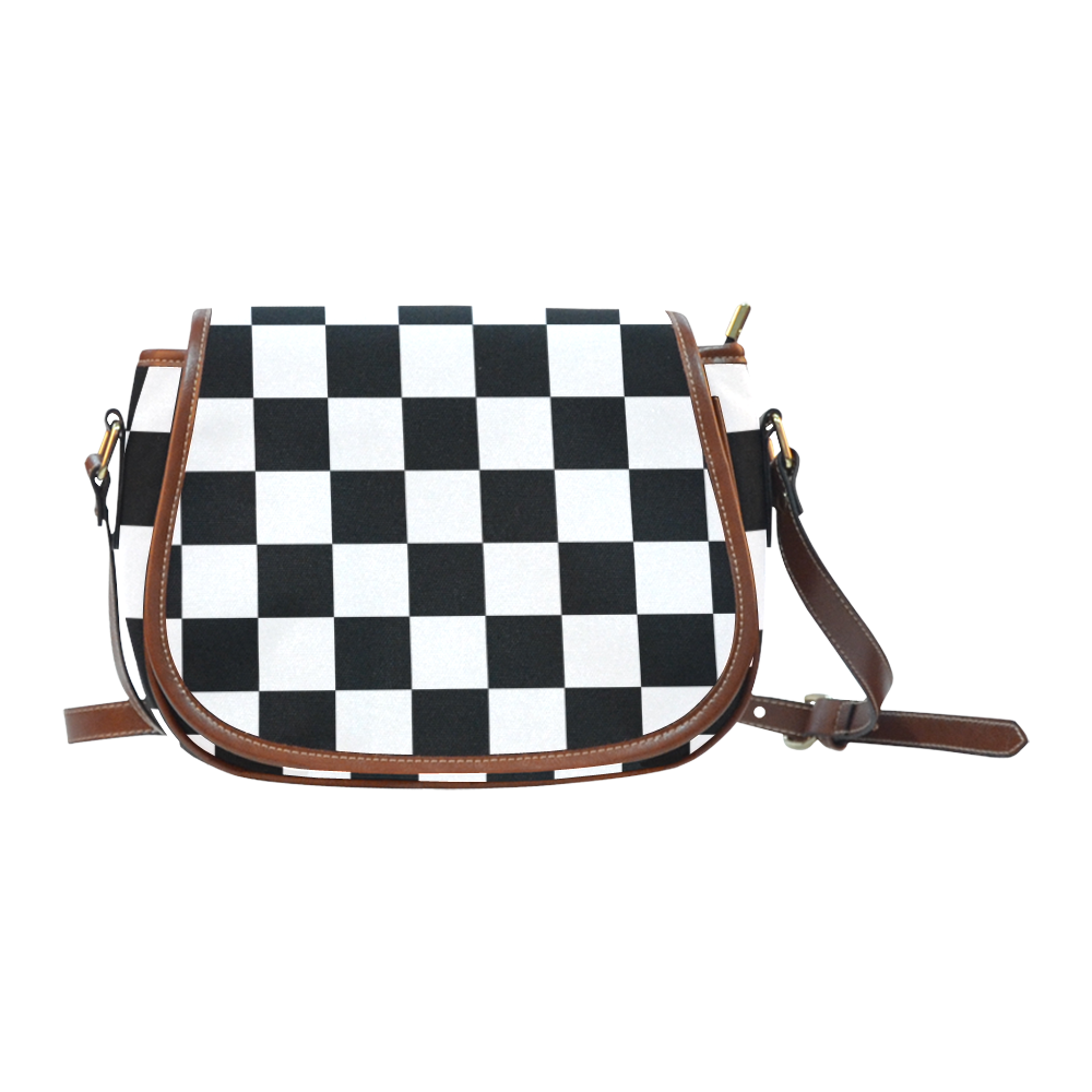 Checkerboard Black and White Saddle Bag/Small (Model 1649) Full Customization