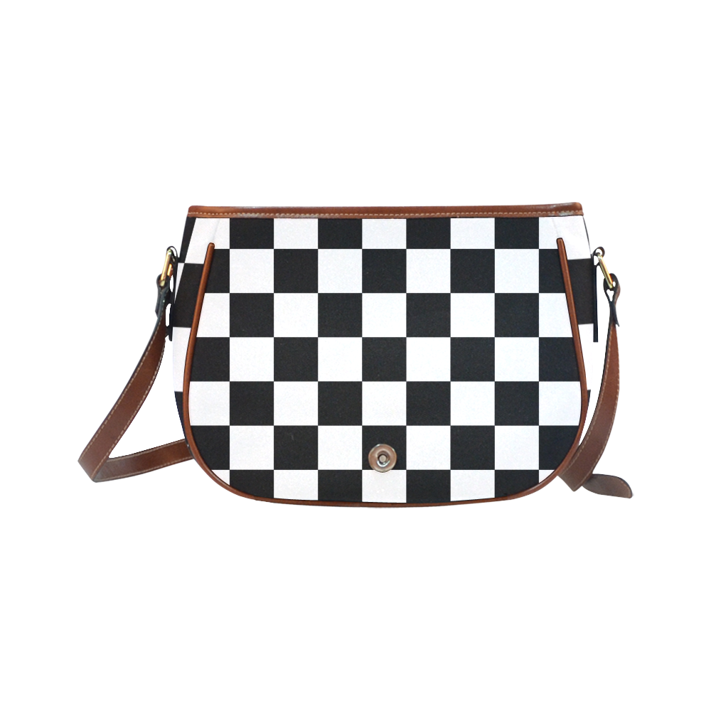 Checkerboard Black and White Saddle Bag/Small (Model 1649) Full Customization