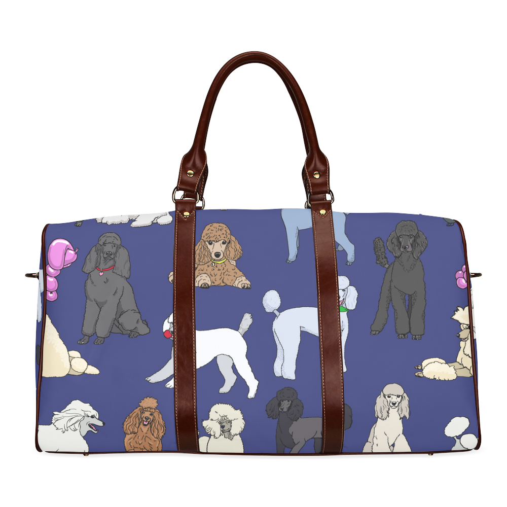 poodles show bag navy Waterproof Travel Bag/Large (Model 1639)