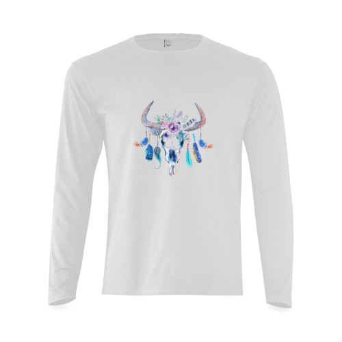Boho floral Bull Skull Sunny Men's T-shirt (long-sleeve) (Model T08)