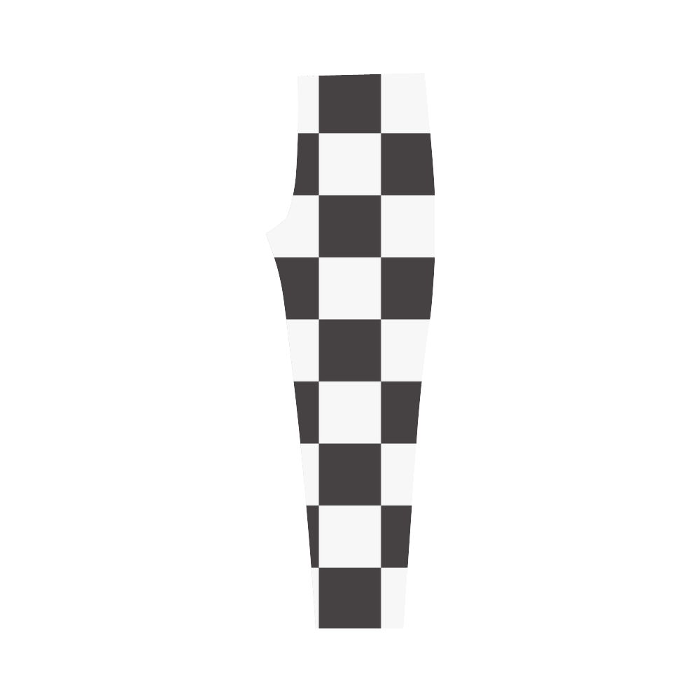 Checkerboard Black and White Squares Capri Legging (Model L02)