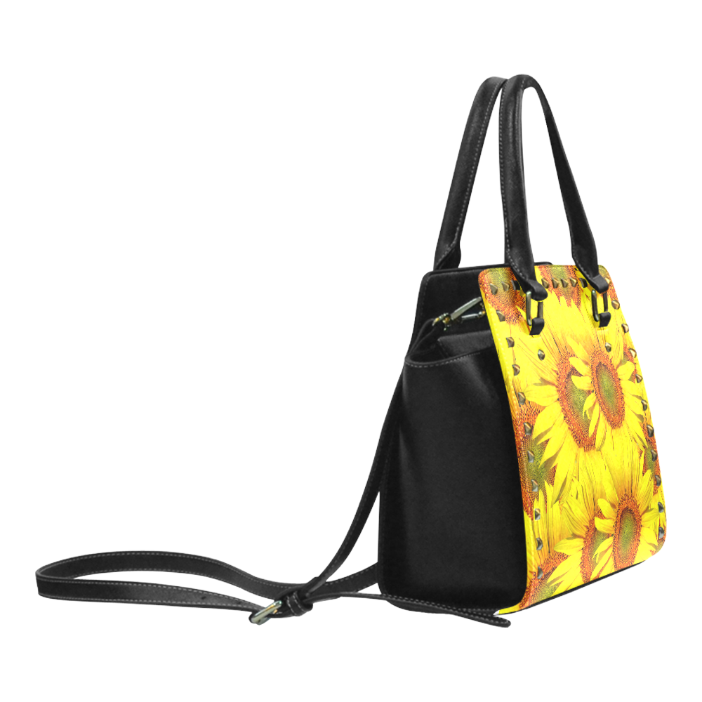 Sunny Sunflowers Rivet Shoulder Handbag (Model 1645)