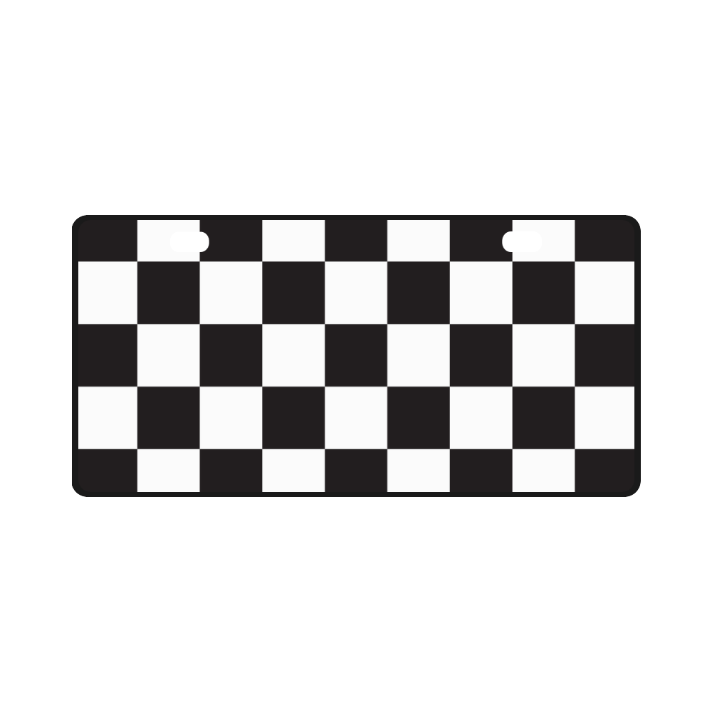 Checkerboard Black and White Squares License Plate