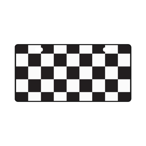 Checkerboard Black and White Squares License Plate
