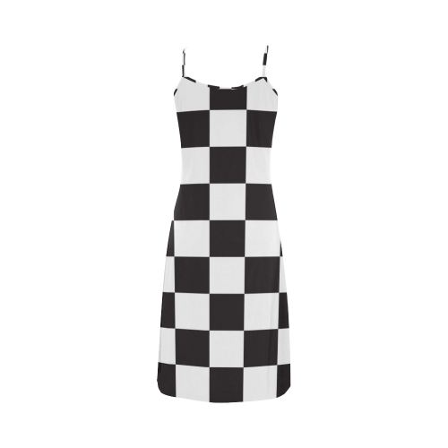 Checkerboard Black and White Squares Alcestis Slip Dress (Model D05)