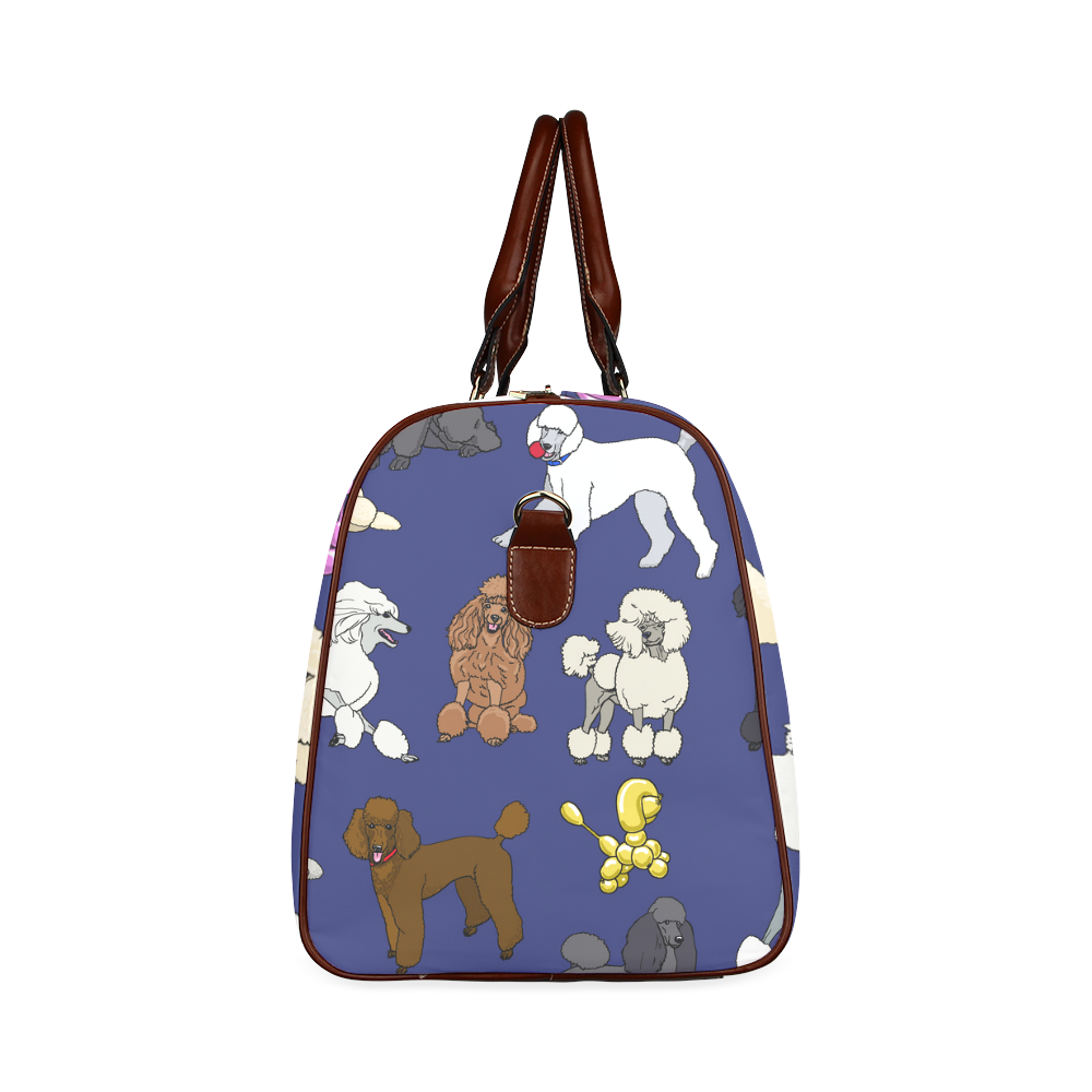 poodles show bag navy Waterproof Travel Bag/Large (Model 1639)
