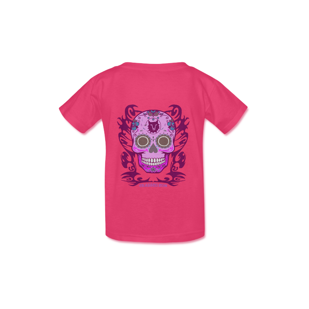 Skull Flowers Pink Kid's  Classic T-shirt (Model T22)