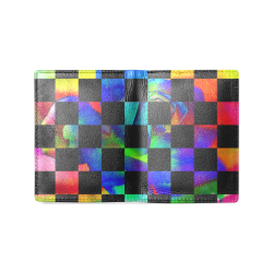 Checkerboard Black and White Men's Leather Wallet (Model 1612)