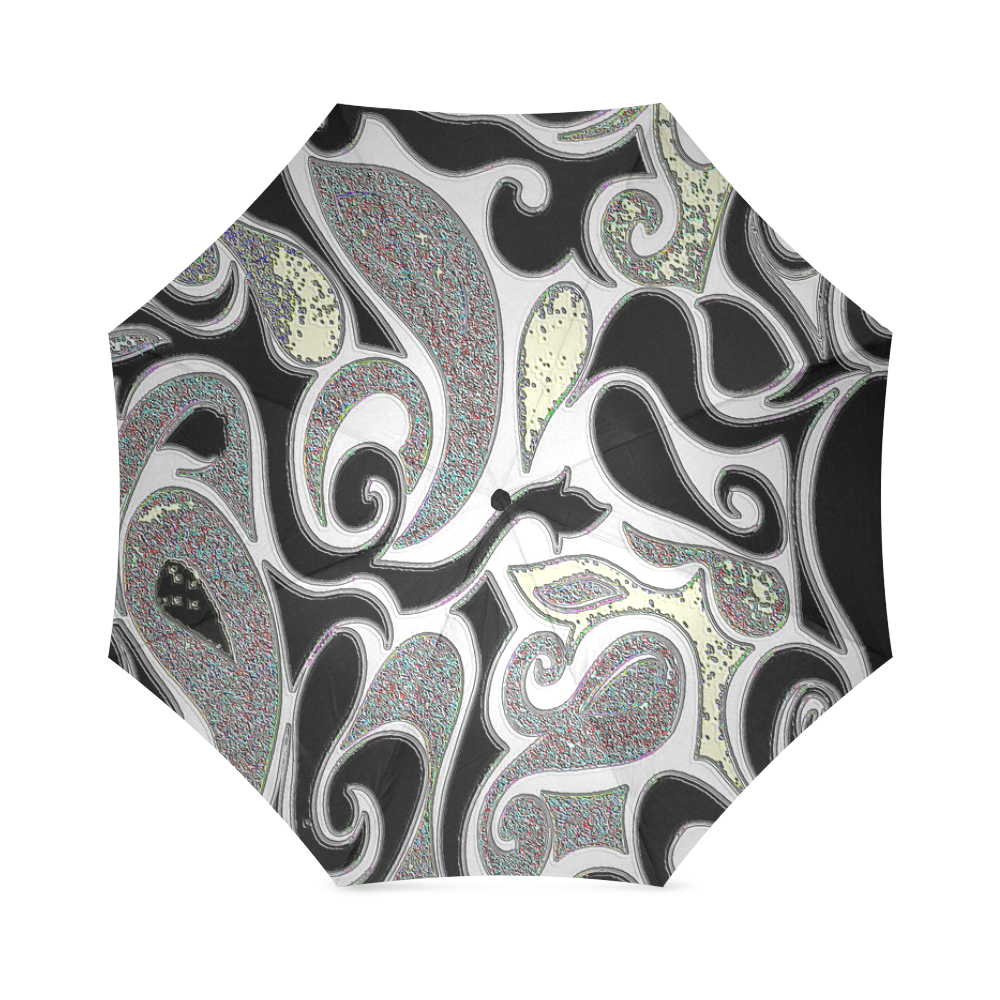 Black and White Retro Swirl Foldable Umbrella (Model U01)