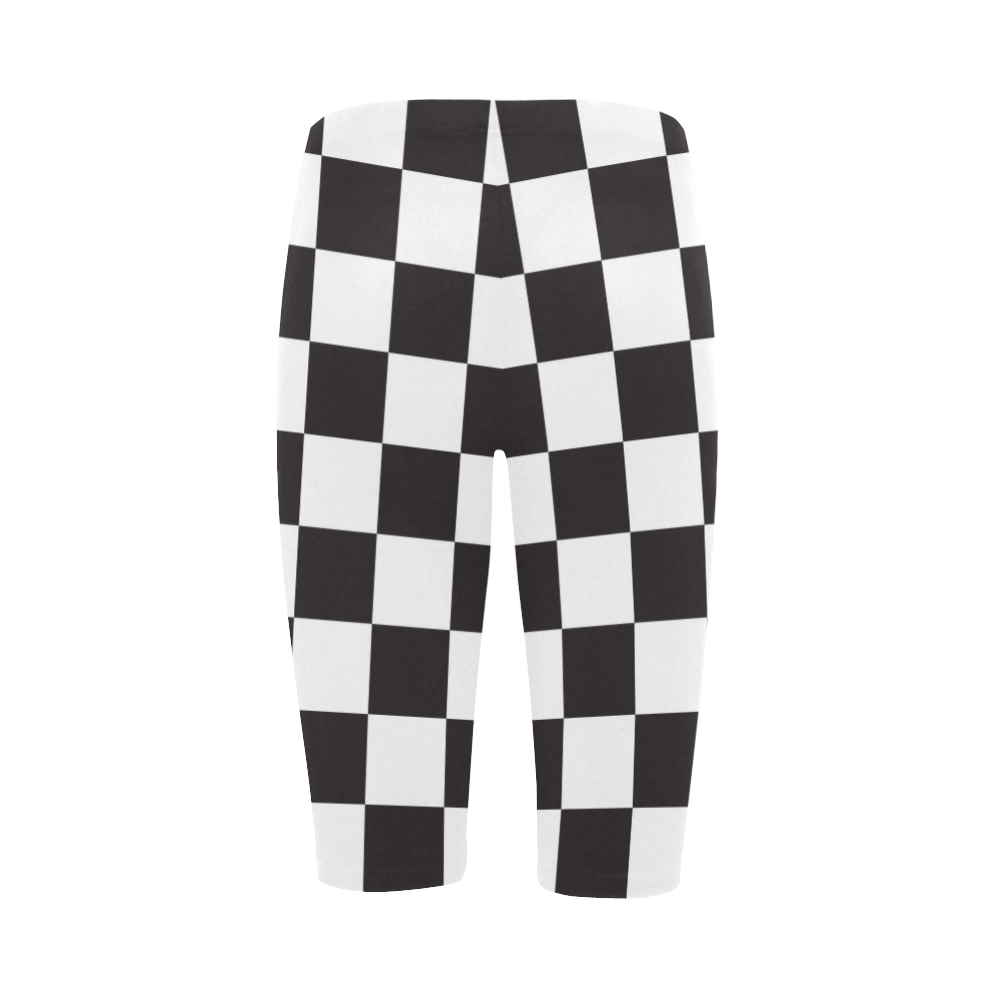 Checkerboard Black and White Squares Hestia Cropped Leggings (Model L03)