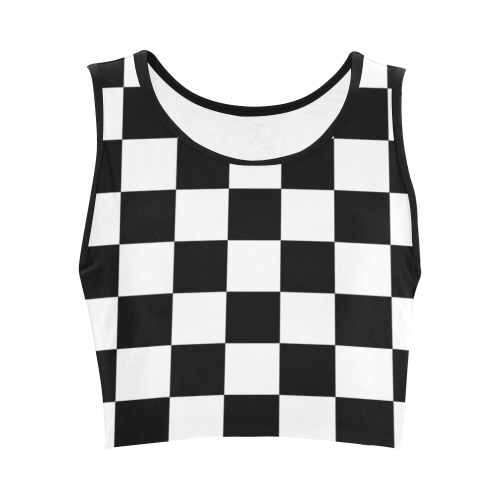 Checkerboard Black and White Women's Crop Top (Model T42)