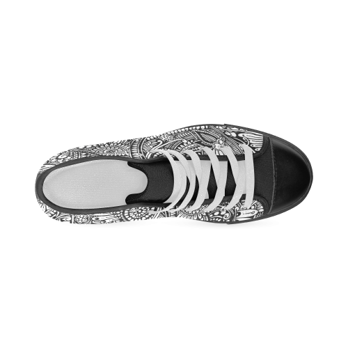 Black & white flower pattern art Men’s Classic High Top Canvas Shoes (Model 017)