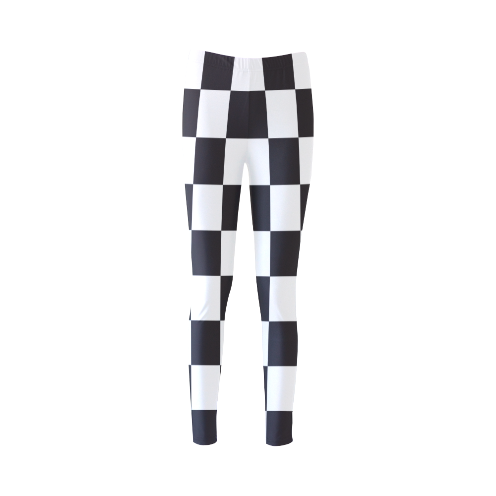 Checkerboard Black and White Squares Cassandra Women's Leggings (Model L01)