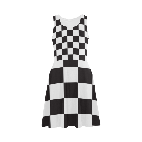 Checkerboard Black and White Squares Atalanta Sundress (Model D04)
