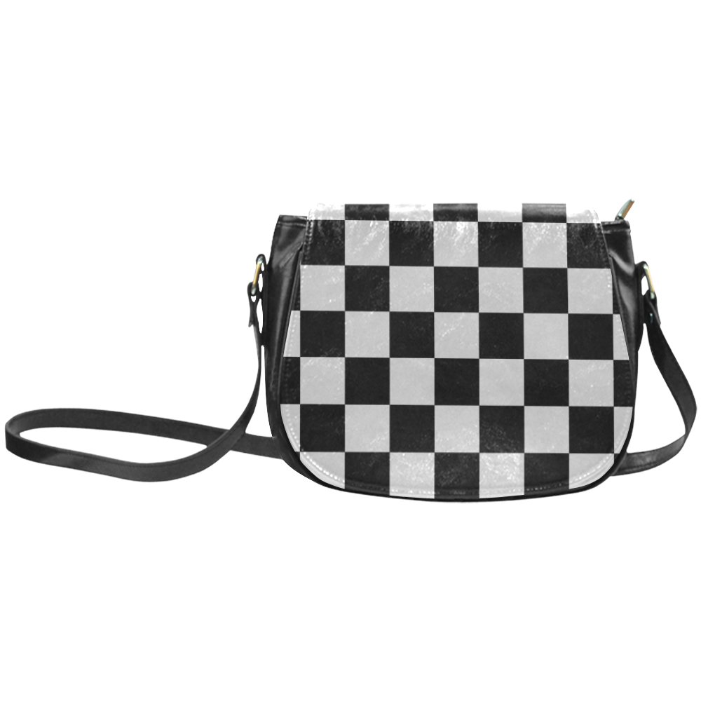Checkerboard Black and White Classic Saddle Bag/Small (Model 1648)