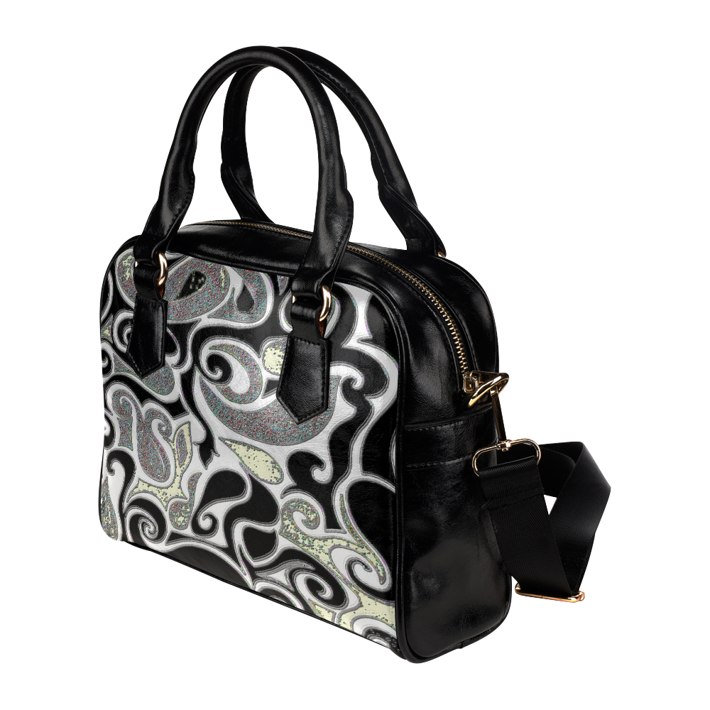 Black and White Wacky Retro Swirl Shoulder Handbag (Model 1634)