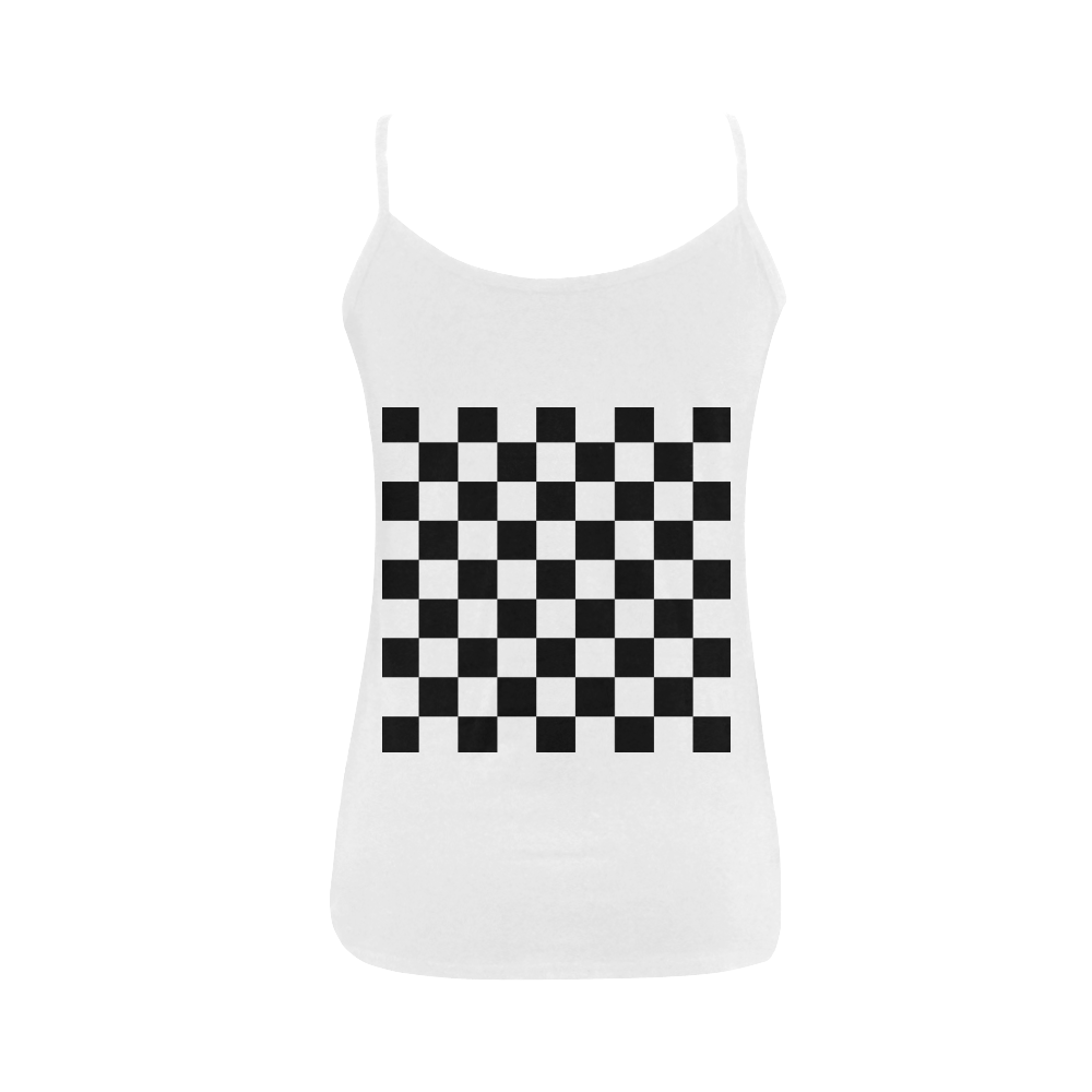 Checkerboard Black and White Women's Spaghetti Top (USA Size) (Model T34)