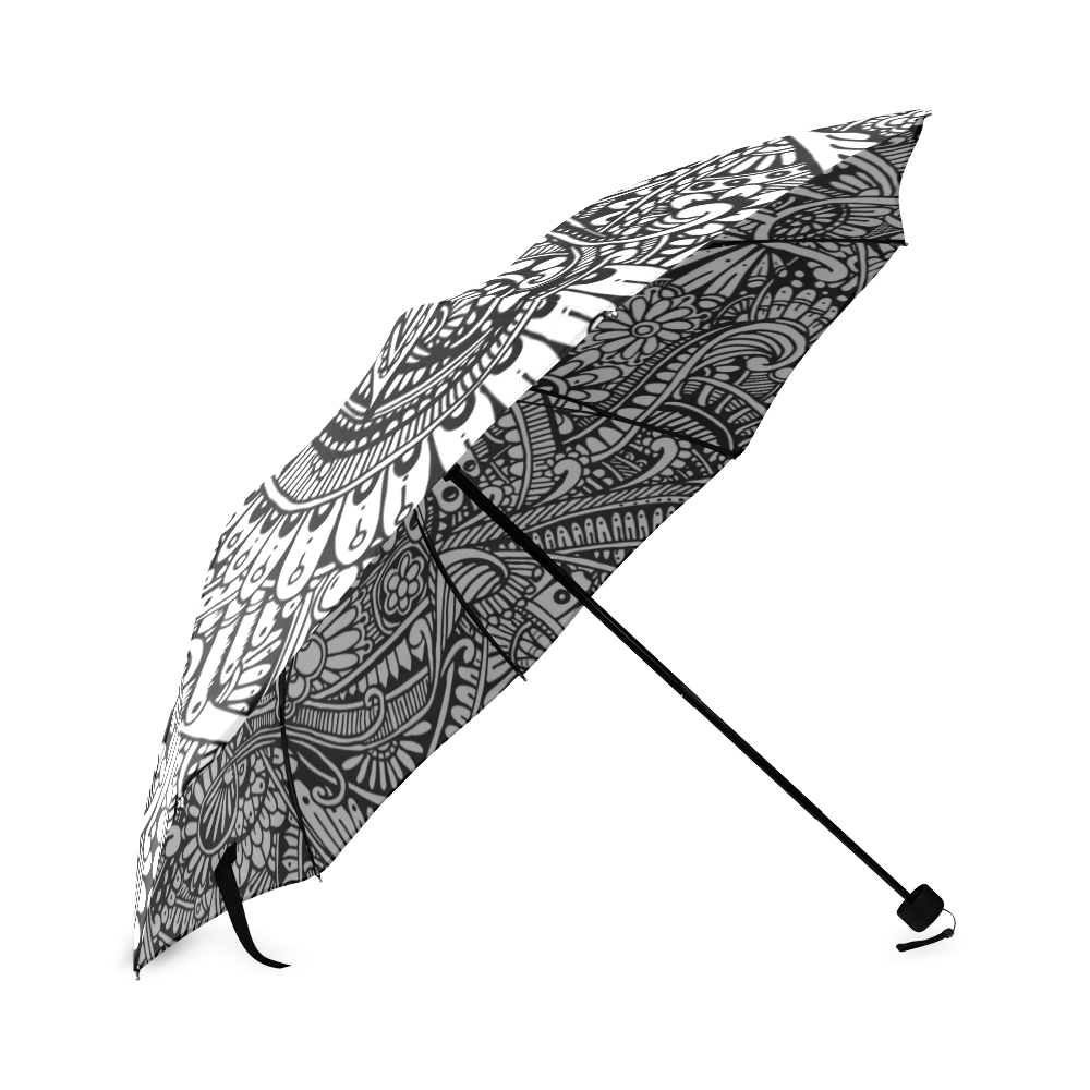 Black & white flower pattern art Foldable Umbrella (Model U01)