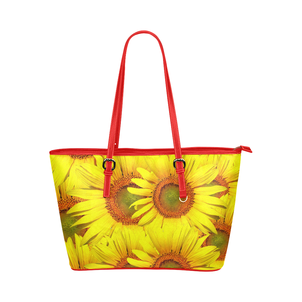 Sunny Sunflowers Leather Tote Bag/Small (Model 1651)
