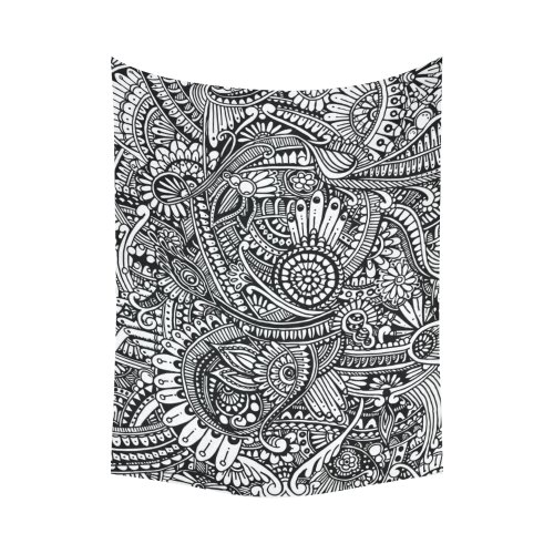Black & white flower pattern art Cotton Linen Wall Tapestry 80"x 60"