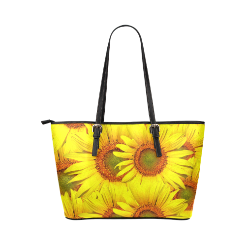 Sunny Sunflowers Leather Tote Bag/Large (Model 1651)