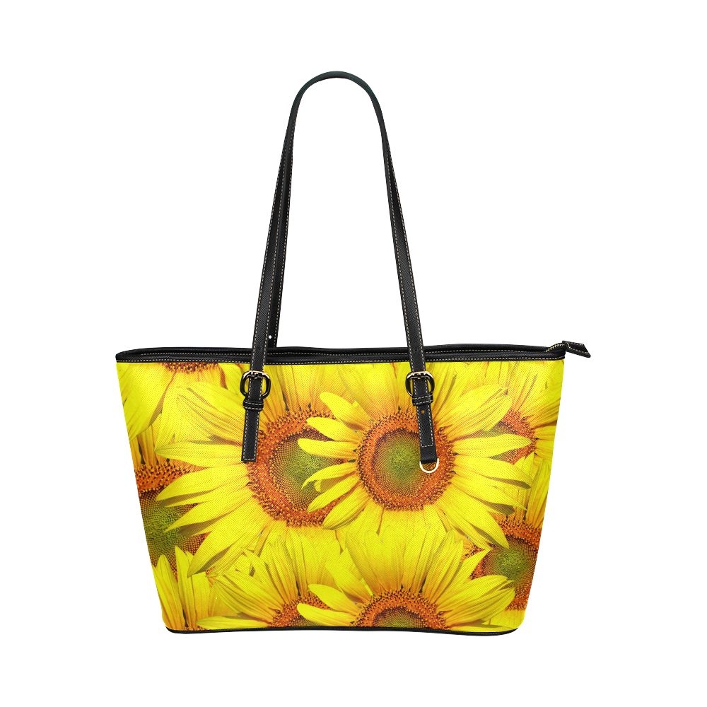 Sunny Sunflowers Leather Tote Bag/Large (Model 1651)