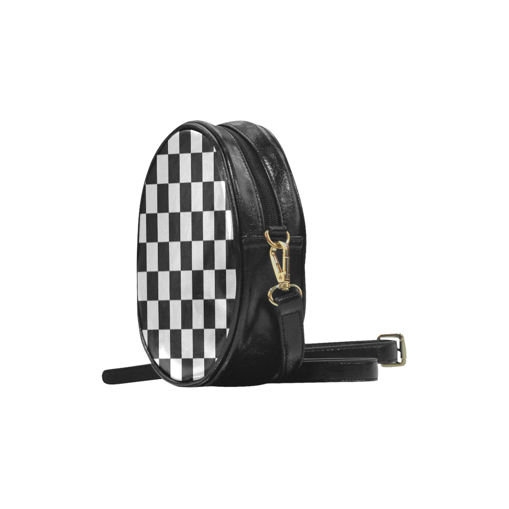 Checkerboard Black and White Round Sling Bag (Model 1647)