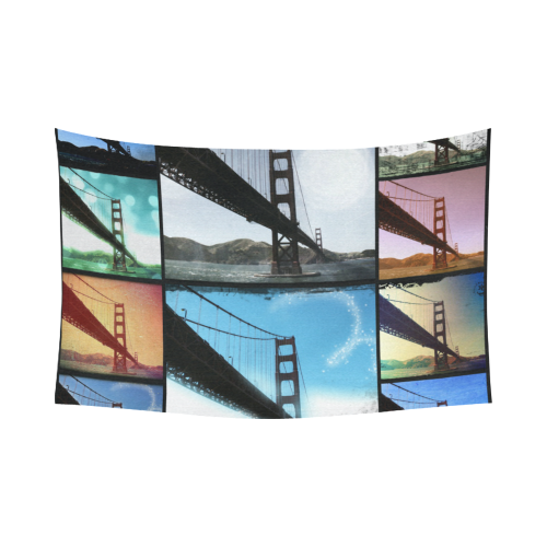 Golden Gate Bridge Collage Cotton Linen Wall Tapestry 90"x 60"